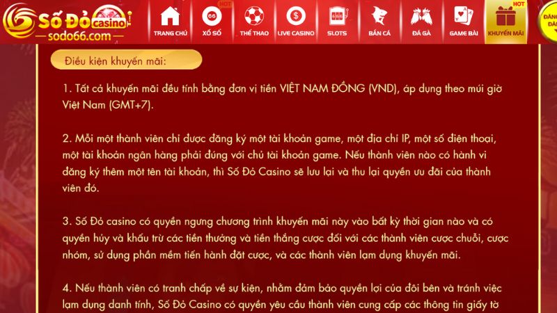 Điều kiện khuyến mãi Sodo66