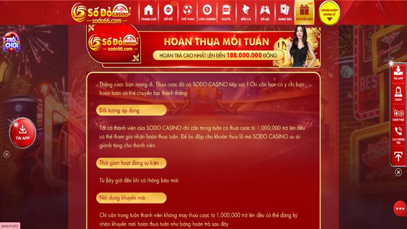 Thể lệ để tham gia chương trình khuyến mãi hoàn thua mỗi tuần Sodo66