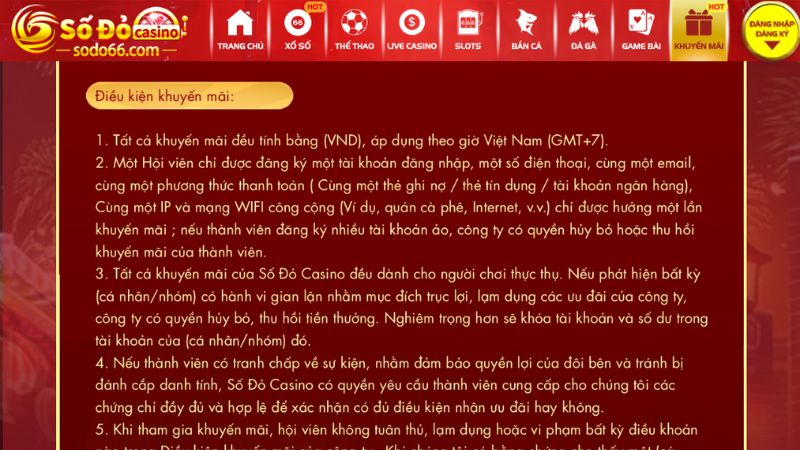 Điều kiện đăng ký khi tham gia khuyến mãi 